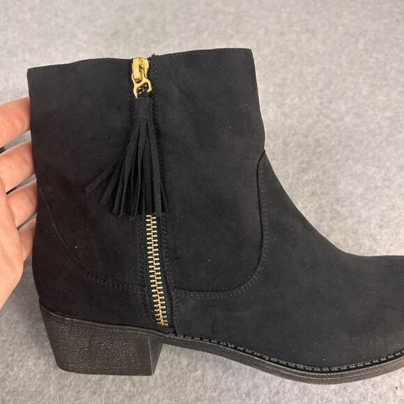 Diba Womens Size 7.5 Black Ankle Boots Booties Gold Side Zipper Low Heel NEW - Picture 9 of 16